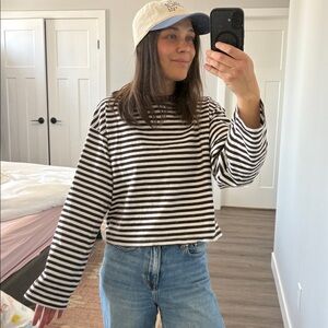 Small Brown and White Garage Fluid Long Sleeve Crewneck